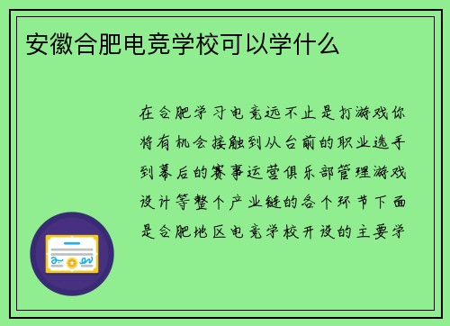 安徽合肥电竞学校可以学什么